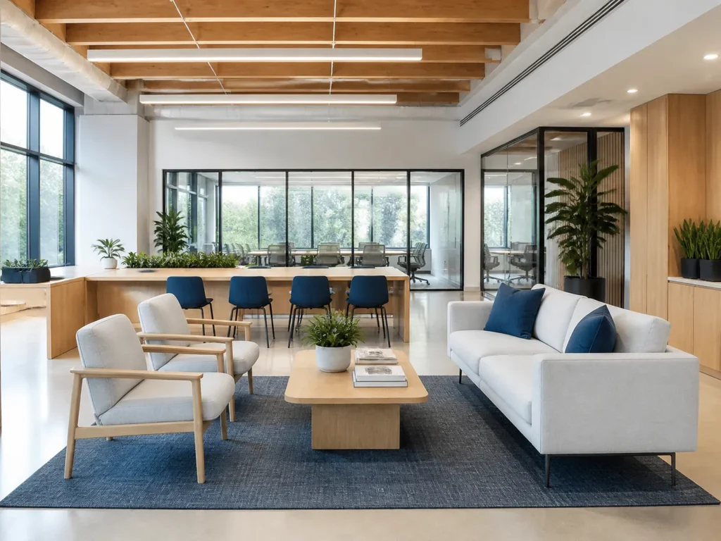 People-free collaboration workplace interior in Palo Alto